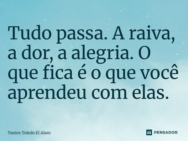 ⁠Tudo passa. A raiva, a dor, a alegria. O que fica é o que você aprendeu com elas.... Frase de Tanios Toledo El Alam.