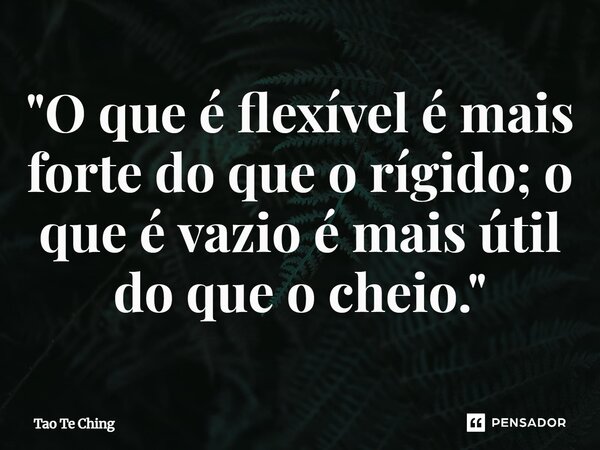 ⁠"O que é flexível é mais forte do que o rígido; o que é vazio é mais útil do que o cheio."... Frase de Tao Te Ching.