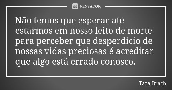 Não temos que esperar até estarmos em nosso leito de morte para perceber que desperdício de nossas vidas preciosas é acreditar que algo está errado conosco.... Frase de Tara Brach.