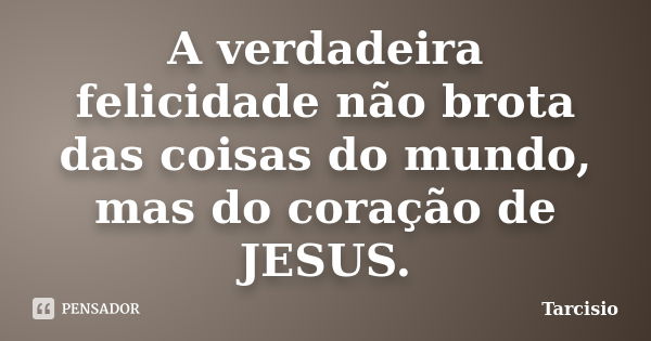 A verdadeira felicidade não brota das coisas do mundo, mas do coração de JESUS.... Frase de Tarcisio.