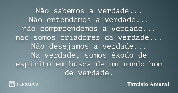 Não sabemos a verdade... Não entendemos a verdade... não compreendemos a verdade... não somos criadores da verdade... Não desejamos a verdade... Na verdade, som... Frase de Tarcisio Amaral.