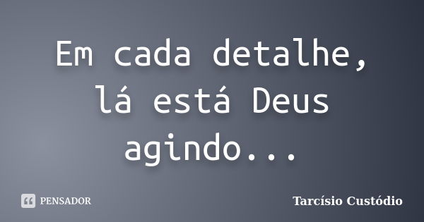 Em cada detalhe, lá está Deus agindo...... Frase de Tarcísio Custódio.