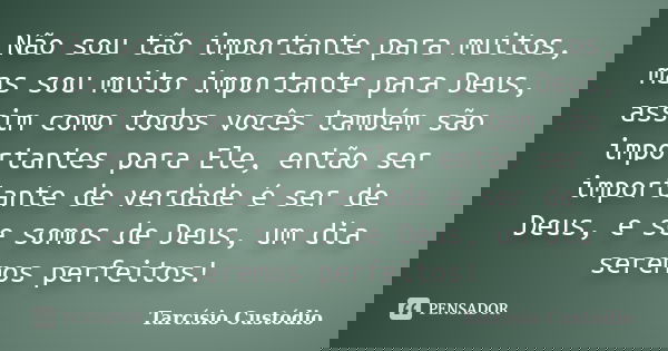 Não sou tão importante para muitos, mas sou muito importante para Deus, assim como todos vocês também são importantes para Ele, então ser importante de verdade ... Frase de Tarcísio Custódio.