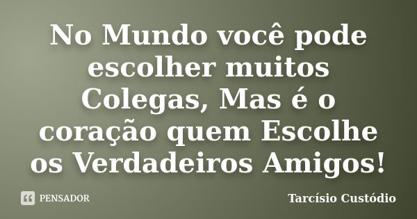 No Mundo você pode escolher muitos Colegas, Mas é o coração quem Escolhe os Verdadeiros Amigos!... Frase de Tarcísio Custódio.