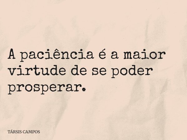 A paciência é a maior virtude de se poder prosperar.... Frase de TÁRSIS CAMPOS.