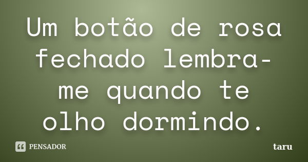 Um botão de rosa fechado lembra-me quando te olho dormindo.... Frase de taru.