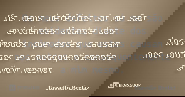 Os meus defeitos só me são evidentes diante dos incômodos que estes causam nos outros e consequentemente a mim mesmo.... Frase de Tassello Brelaz.