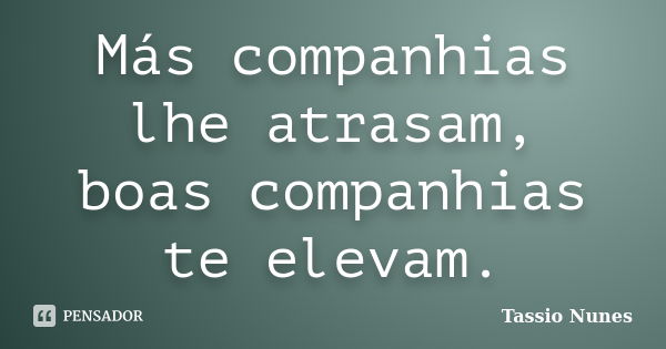 Más companhias lhe atrasam, boas companhias te elevam.... Frase de Tassio Nunes.