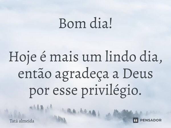 Bom dia! Hoje é mais um lindo dia, então agradeça a Deus por ⁠esse privilégio.... Frase de Tatá almeida.