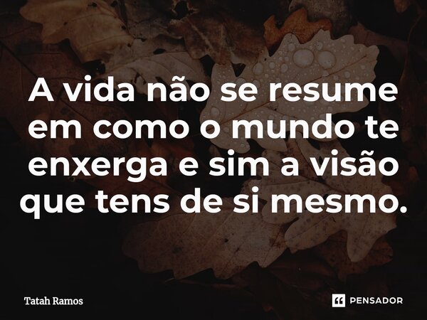 ⁠A vida não se resume em como o mundo te enxerga e sim a visão que tens de si mesmo.... Frase de Tatah Ramos.