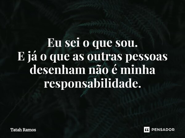 ⁠Eu sei o que sou. E já o que as outras pessoas desenham não é minha responsabilidade.... Frase de Tatah Ramos.