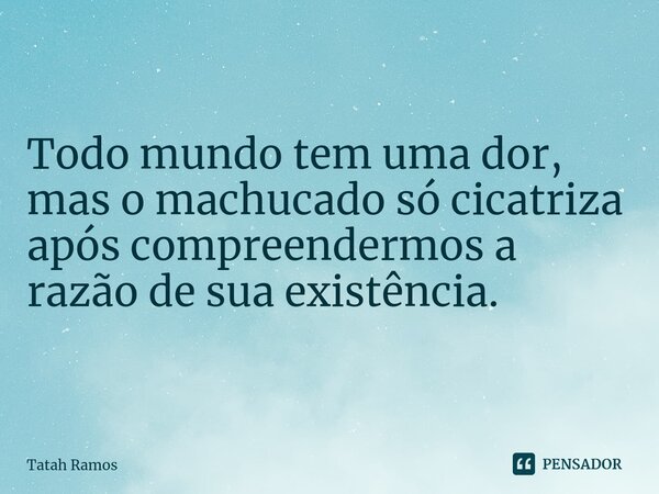 Todo mundo tem uma dor, mas o machucado só cicatriza após compreendermos a razão de sua existência.... Frase de Tatah Ramos.