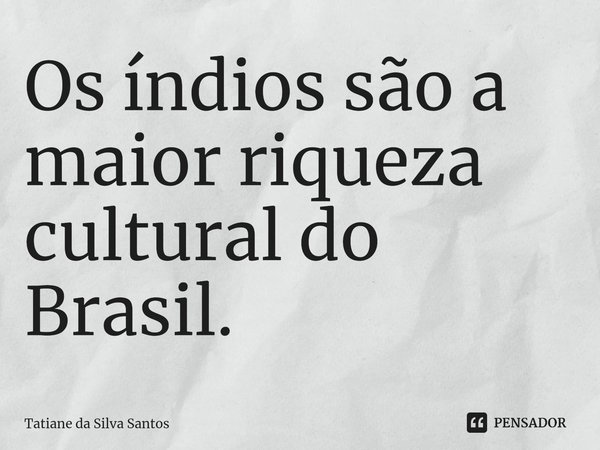 ⁠Os índios são a maior riqueza cultural do Brasil.... Frase de Tatiane da Silva Santos.