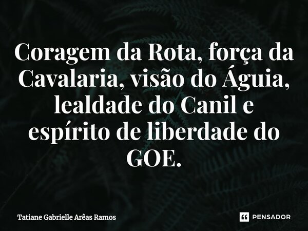Coragem da Rota, força da Cavalaria, visão do Águia, lealdade do Canil e espírito de liberdade do GOE.... Frase de Tatiane Gabrielle Arêas Ramos.
