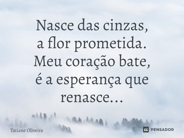 ⁠Nasce das cinzas, a flor prometida. Meu coração bate, é a esperança que renasce...... Frase de Tatiane Oliveira.