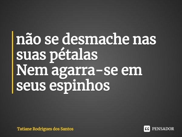 ⁠não se desmache nas suas pétalas
Nem agarra-se em seus espinhos... Frase de Tatiane Rodrigues dos santos.