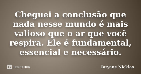 Cheguei a conclusão que nada nesse mundo é mais valioso que o ar que você respira. Ele é fundamental, essencial e necessário.... Frase de Tatyane Nicklas.