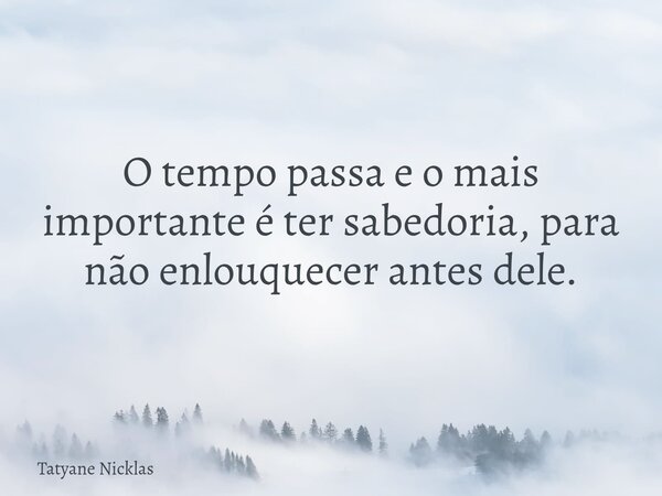 O tempo passa e o mais importante é ter sabedoria, para não enlouquecer antes dele.... Frase de Tatyane Nicklas.