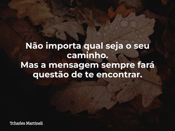 Não importa qual seja o seu caminho. Mas a mensagem sempre fará questão de te encontrar.... Frase de Tcharles Martineli.