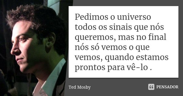 Pedimos o universo todos os sinais que nós queremos, mas no final nós só vemos o que vemos, quando estamos prontos para vê-lo .... Frase de Ted Mosby.