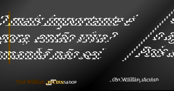 O mais importante é o agora, então viva? Pois amanhã não sei.... Frase de Ted Willian Jacinto.