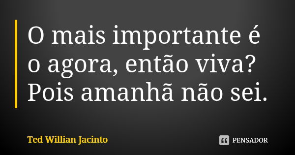 O mais importante é o agora, então viva? Pois amanhã não sei.... Frase de Ted Willian Jacinto.