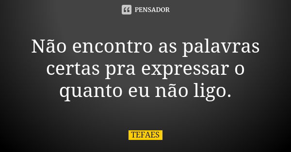 Não encontro as palavras certas pra expressar o quanto eu não ligo.... Frase de TEFAES.