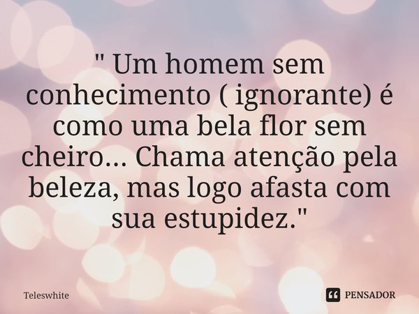 ⁠" Um homem sem conhecimento ( ignorante) é como uma bela flor sem cheiro... Chama atenção pela beleza, mas logo afasta com sua estupidez."... Frase de Teleswhite.