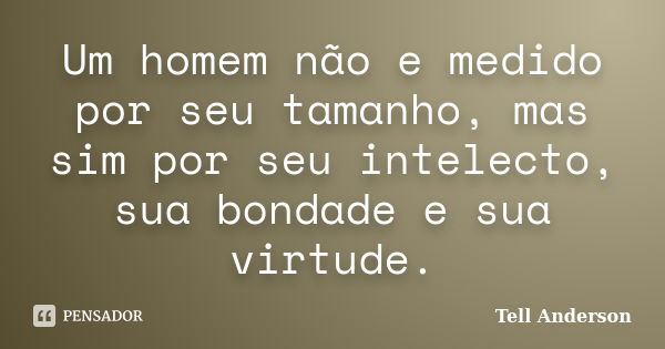 Um homem não e medido por seu tamanho, mas sim por seu intelecto, sua bondade e sua virtude.... Frase de Tell Anderson.