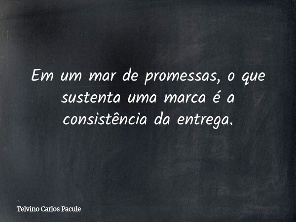 Em um mar de promessas, o que sustenta uma marca é a consistência da entrega.... Frase de Telvino Carlos Pacule.
