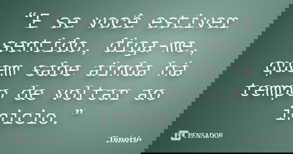 “E se você estiver sentido, diga-me, quem sabe ainda há tempo de voltar ao inicio.”... Frase de Tenório.