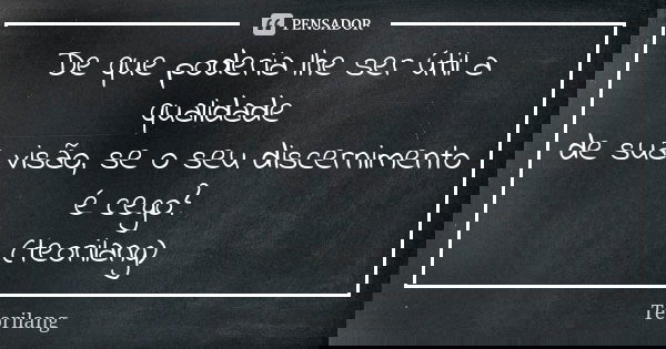 De que poderia lhe ser útil a qualidade de sua visão, se o seu discernimento é cego?
(teorilang)... Frase de Teorilang.