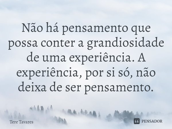 ⁠Não há pensamento que possa conter a grandiosidade de uma experiência. A experiência, por si só, não deixa de ser pensamento.... Frase de Tere Tavares.