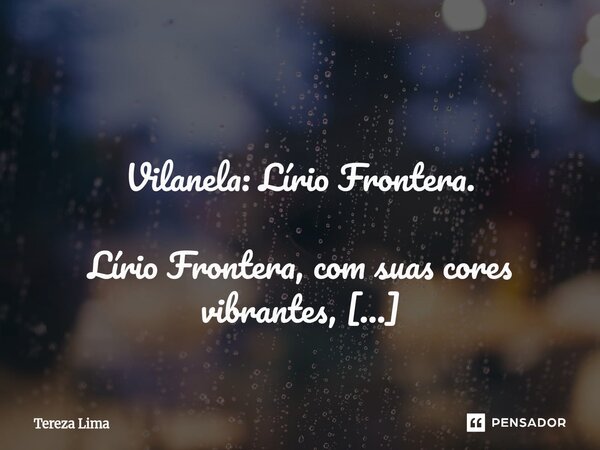  Vilanela: Lírio Frontera. Lírio Frontera, com suas cores vibrantes, Leva-me em fluidos aos Alpes, tão leves, Em leve aroma perfumado, refletindo instantes. Co... Frase de Tereza Lima.