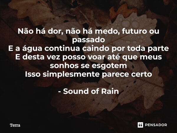 ⁠Não há dor, não há medo, futuro ou passado E a água continua caindo por toda parte E desta vez posso voar até que meus sonhos se esgotem Isso simplesmente pare... Frase de Terra.