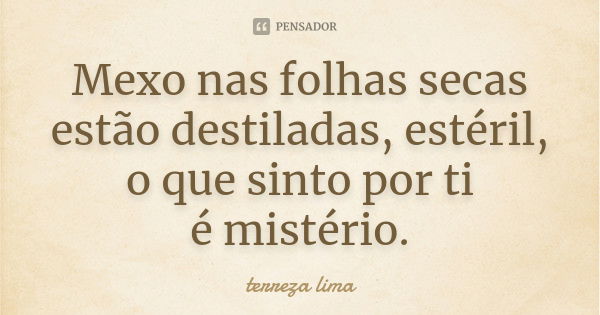 Mexo nas folhas secas estão destiladas, estéril, o que sinto por ti é mistério.... Frase de terreza lima.