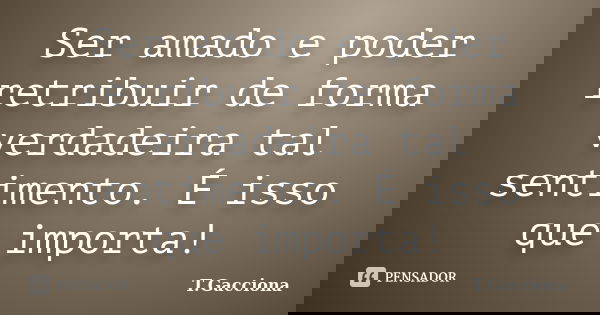 Ser amado e poder retribuir de forma verdadeira tal sentimento. É isso que importa!... Frase de T.Gacciona.