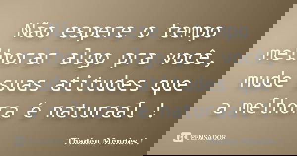 Não espere o tempo melhorar algo pra você, mude suas atitudes que a melhora é naturaal !... Frase de Thadeu Mendes !.