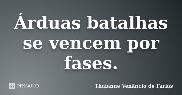 Árduas batalhas se vencem por fases.... Frase de Thaianne Venâncio de Farias.