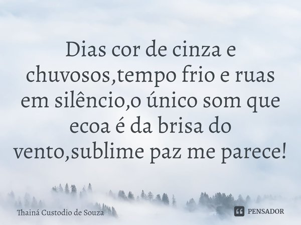 ⁠Dias cor de cinza e chuvosos,tempo frio e ruas em silêncio,o único som que ecoa é da brisa do vento,sublime paz me parece!... Frase de Thainá Custodio de Souza.