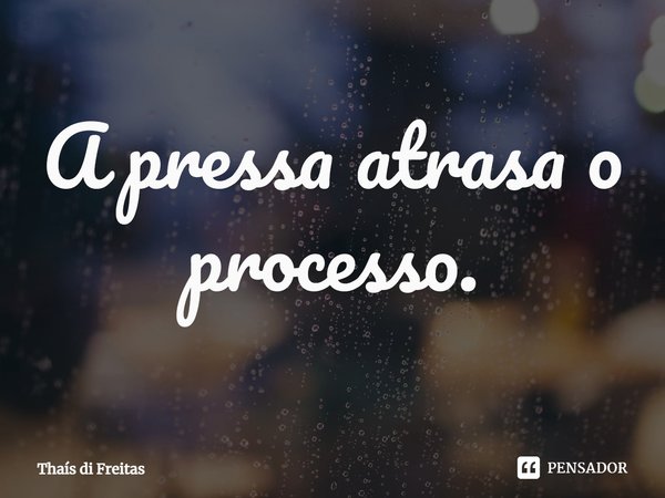 ⁠A pressa atrasa o processo.... Frase de Thaís di Freitas.