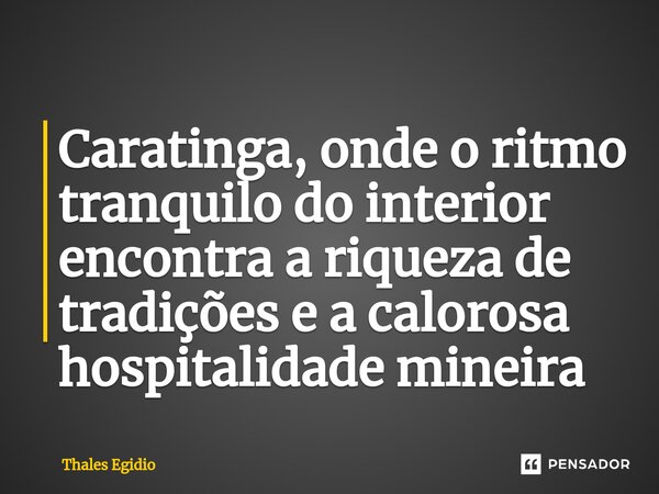 ⁠Caratinga, onde o ritmo tranquilo do interior encontra a riqueza de tradições e a calorosa hospitalidade mineira... Frase de Thales Egidio.