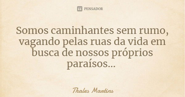 Somos caminhantes sem rumo, vagando pelas ruas da vida em busca de nossos próprios paraísos...... Frase de Thales Martins.