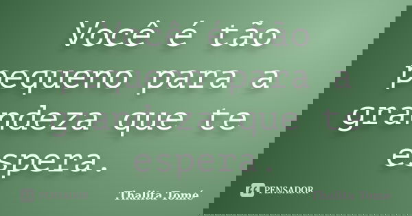 Você é tão pequeno para a grandeza que te espera.... Frase de Thalita Tomé.