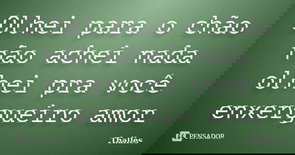 Olhei para o chão não achei nada olhei pra você enxergueiro amor... Frase de Thalles.