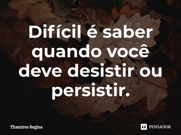 ⁠Difícil é saber quando você deve desistir ou persistir.... Frase de Thamires Regina.