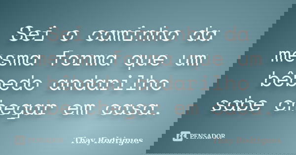 Sei o caminho da mesma forma que um bêbedo andarilho sabe chegar em casa.... Frase de Thay Rodrigues.