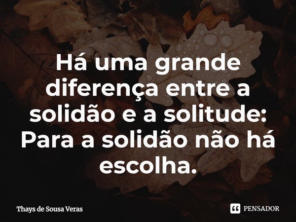 Há uma grande diferença entre a solidão e a solitude: Para a solidão não há escolha.⁠... Frase de Thays de Sousa Veras.