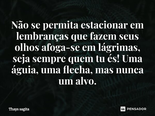 ⁠⁠Não se permita estacionar em lembranças que fazem seus olhos afoga-se em lágrimas, seja sempre quem tu és! Uma águia, uma flecha, mas nunca um alvo.... Frase de Thays sagita.