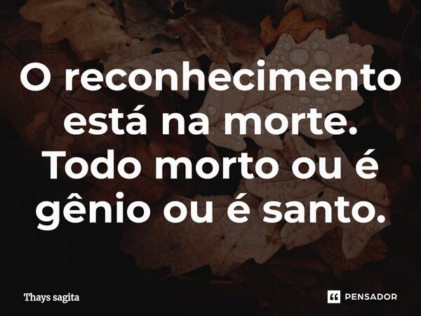 ⁠⁠O reconhecimento está na morte. Todo morto ou é gênio ou é santo.... Frase de Thays sagita.